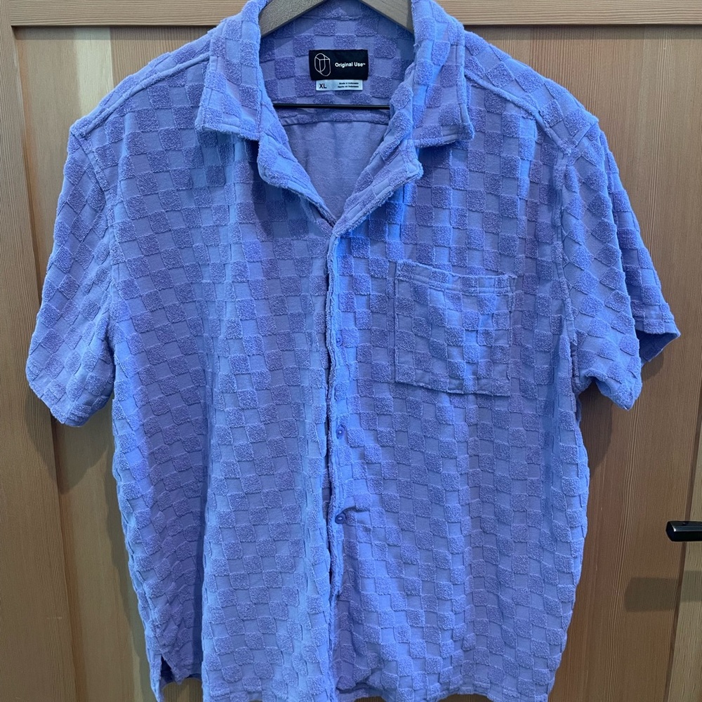 Men's Purple Terry Button down Shirt